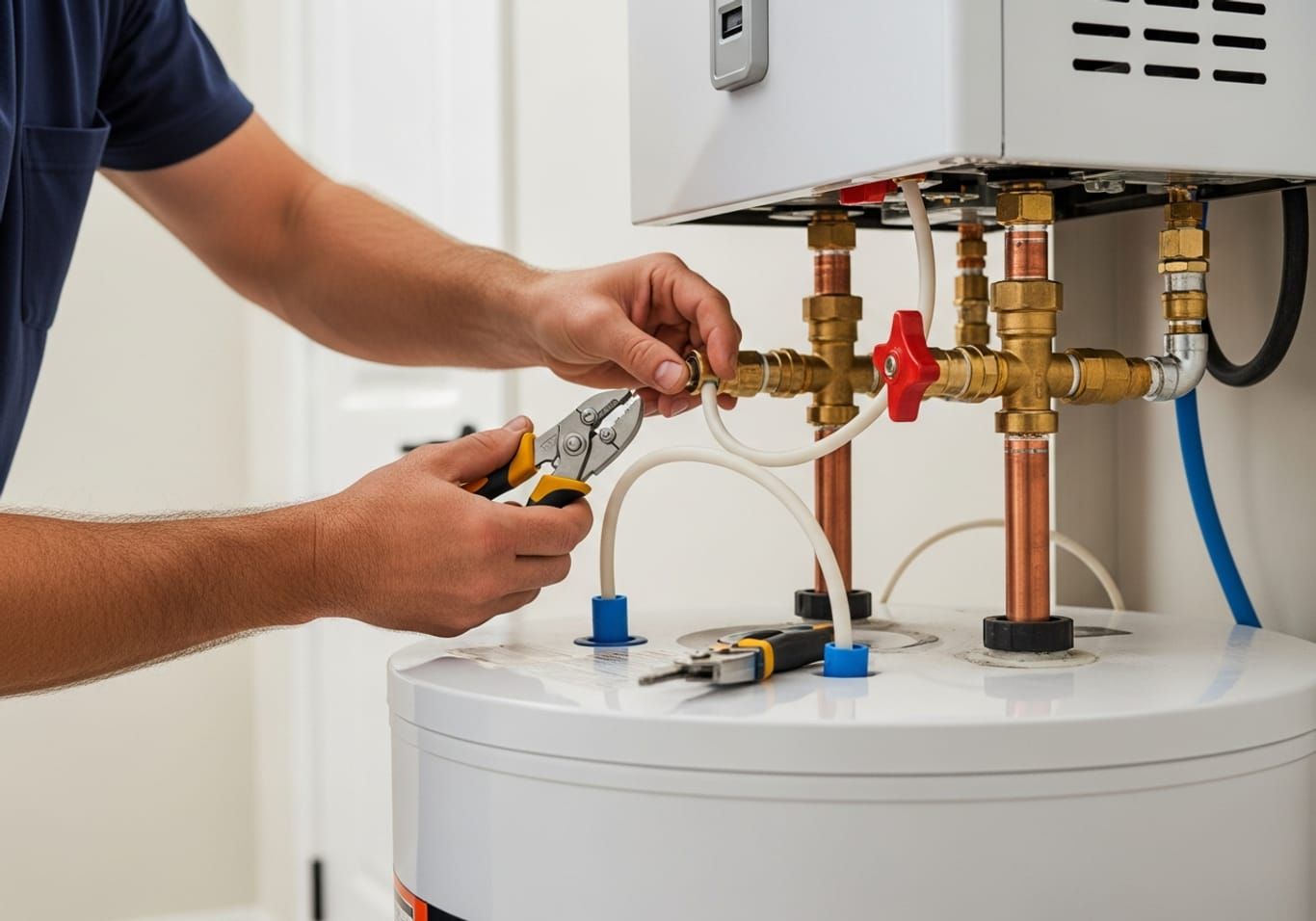 Diagram of a home plumbing system showing supply lines, drains, and shutoff valves